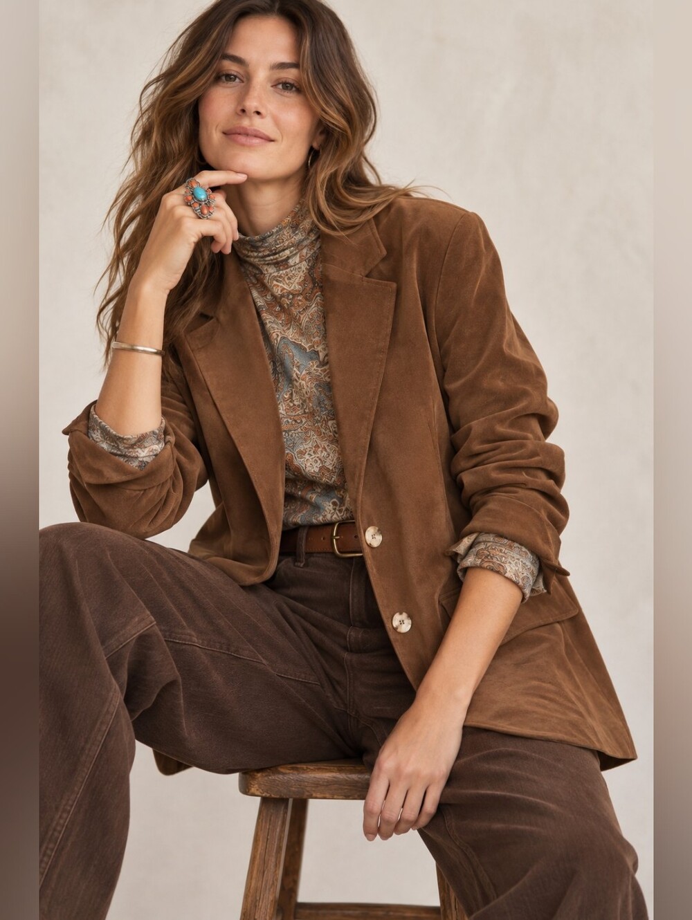 BROWN BOYFRIEND BLAZER LARGE ULTRA SOFT SUEDE FEEL COTTON BLEND OVERSIZED NWOT